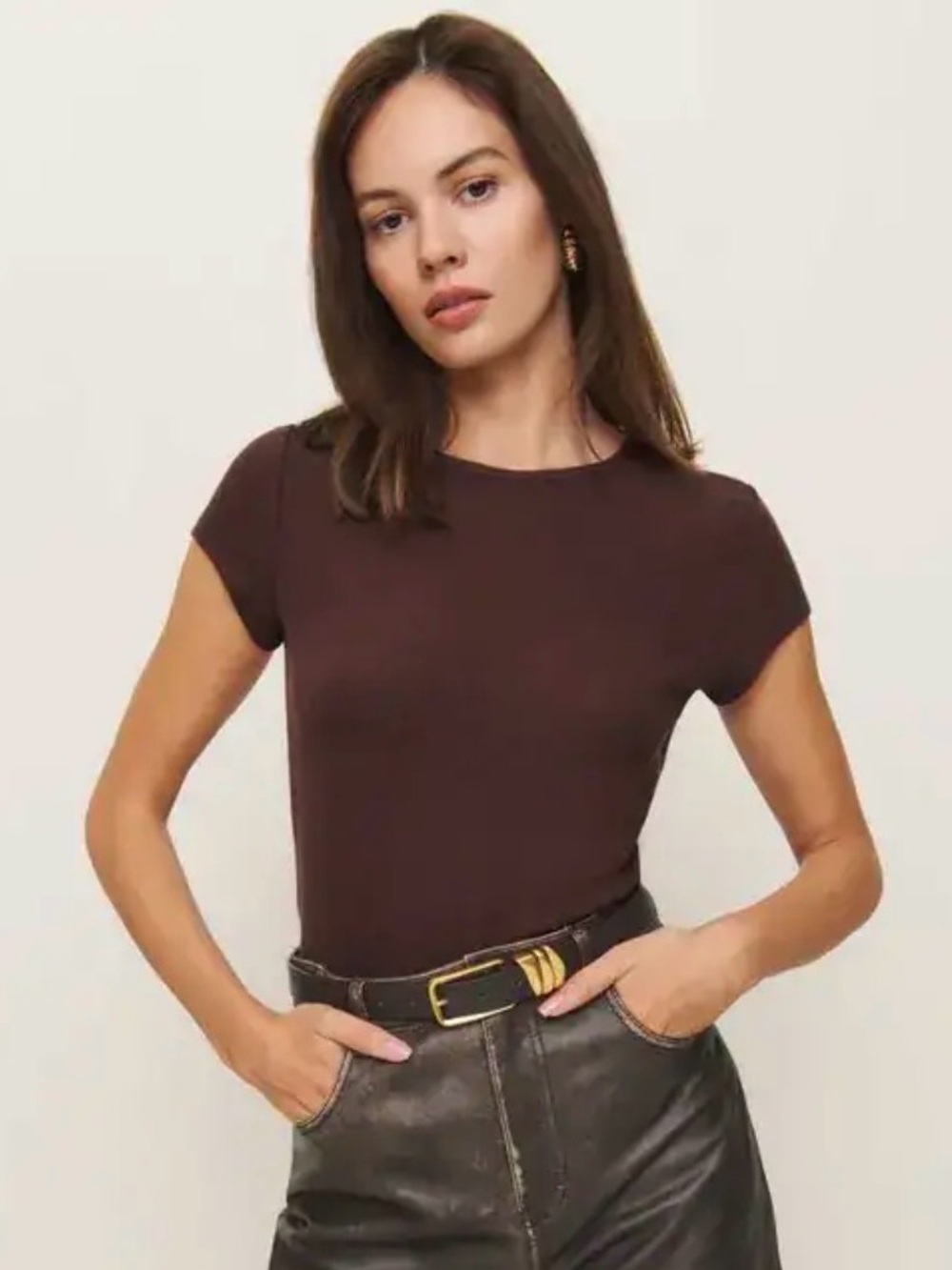 Reformation Olive Knit Tee in Burgundy